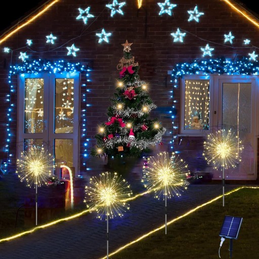 СОЛНЕЧНАЯ ЛАМПА ДЛЯ УКРАШЕНИЯ САДА ДЕРЕВО ДАНДУЛЯРЫ ФЕЙЕРВЕРКИ 120 LED 4ШТ.