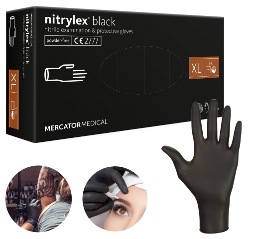 CZARNE RĘKAWICZKI NITRYLOWE BEZPUDROWE 100 SZT. XL