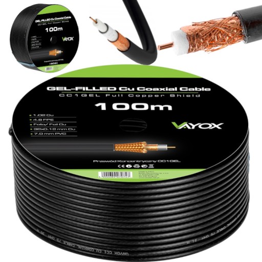 KABEL KONCENTRYCZNY ŻEL PRZEWÓD CZARNY MIEDŹ 100m