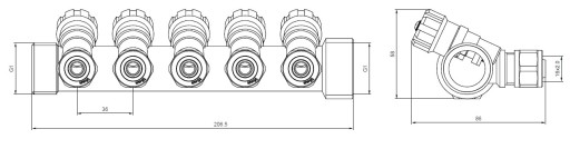 РАСПРЕДЕЛИТЕЛЬ X-HOME PEX 1” x 16 мм 8 КОНТУРОВ ХОЛОДНОЙ ВОДЫ 8 КОНТУРОВ ГОРЯЧЕЙ ВОДЫ