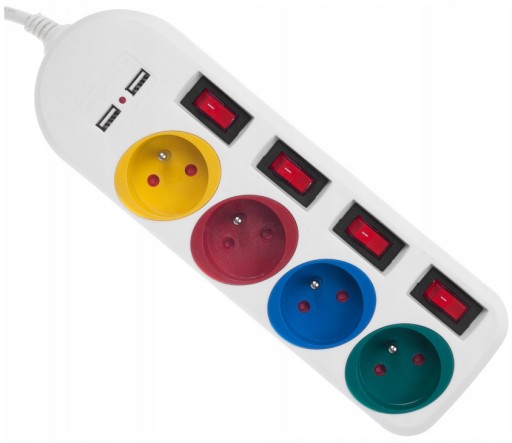 КАБЕЛЬ-УДЛИНИТЕЛЬ ПИТАНИЯ 4 РАЗЪЕМА 2xUSB 1,5 м