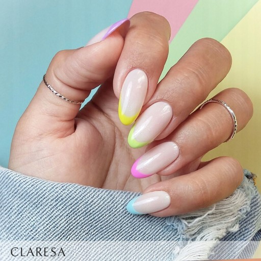 Cukierkowy mani 7x CLARESA Lakier HYBRYDA TOP BAZA
