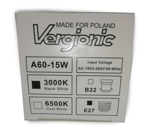 Żarówka LED E27 Vergionic SMD 15W 1350lm ciepła