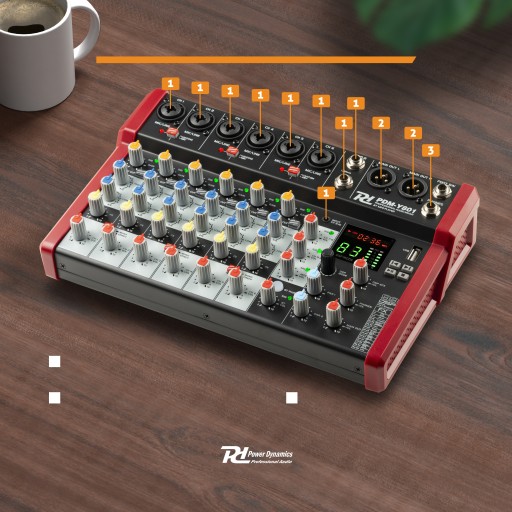 8-канальный студийный микшер PDM-Y801 BT phantom +48V Power Dynamics