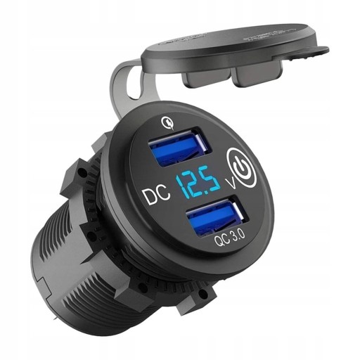 ŁADOWARKA MOTOCYKLOWA 2USB Quick Charge Woltomierz