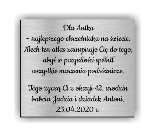 Grawerowana dedykacja do książki albumu Komunia