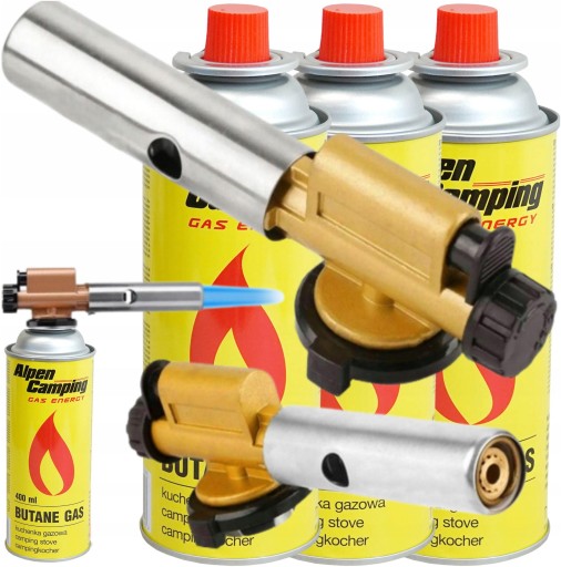 ЛАТУННАЯ ГАЗОВАЯ ГОРЕЛКА ДЛЯ ГАЗОВОГО БАЛТРИДА + 4 ГАЗОВЫХ КАРТРИДЖА ALPEN CAMPING