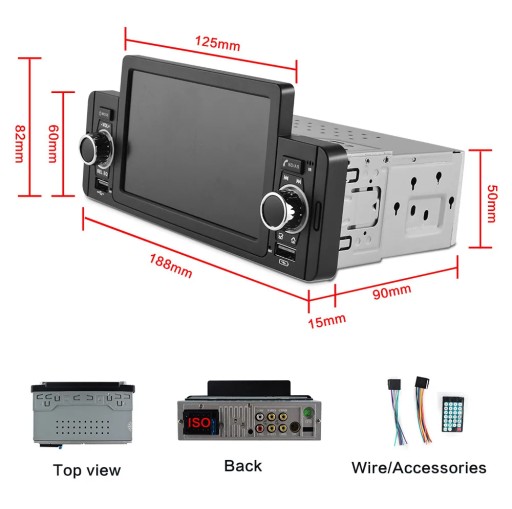 радиокамера, 1DIN, MP5-плеер, Bluetooth, USB, стерео