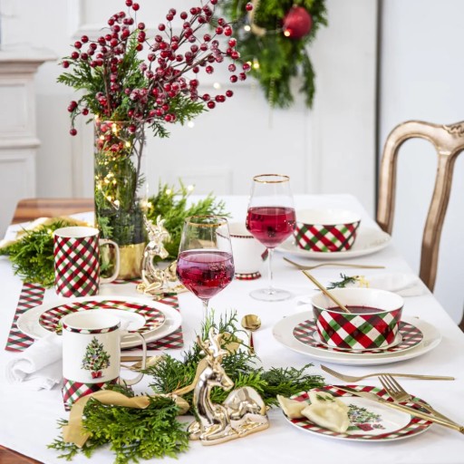 Фарфоровая рождественская кружка в клетку Altom Design Christmas Classics 380 мл