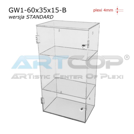 Szafka z PLEXI, Regał, Gablota wisząca 60x35x15cm do sklepu apteki bhp