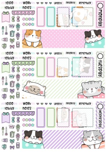 Hobonichi (A5) Ежедневные наклейки 9 листов, Кошки