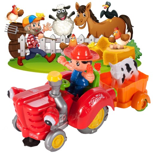 TRAKTOR INTERAKTYWNY jeździ z przyczepką WESOŁY FARMER MUZYCZNA ZABAWKA LED
