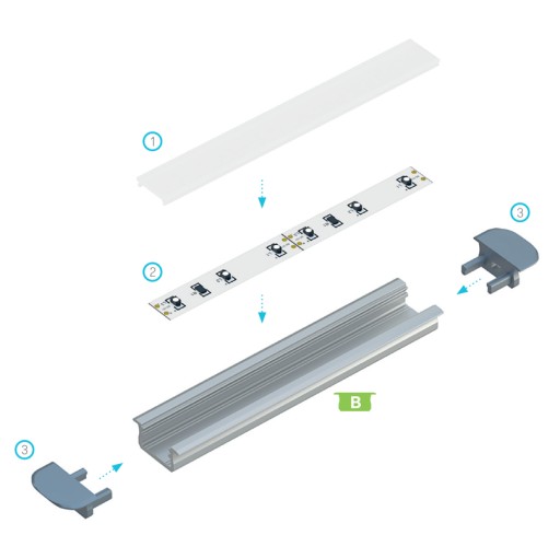 ВСТРАИВАЕМЫЙ СВЕТОДИОДНЫЙ ПРОФИЛЬ 2M TYPE B INOX SET
