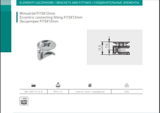 Złącze mimośrodowe mimośród GTV do płyty 16 mm 1000 szt.