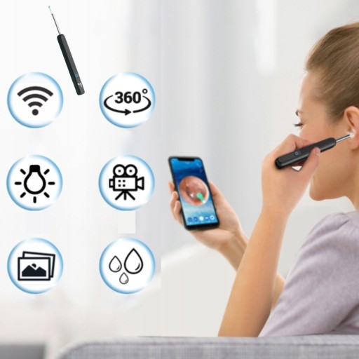SMART OTOSKOP KAMERA CZYSZCZENIE USZU WOSK WIFI HD APLIKACJA ENDOSKOP