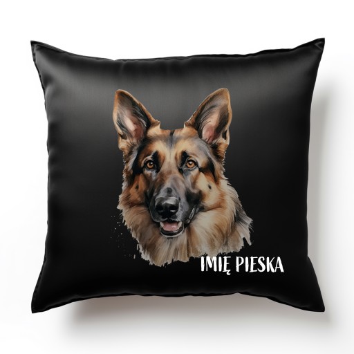 PODUSZKA SATYNA 50CM PIES OWCZAREK NIEMIECKI IMIĘ PSA