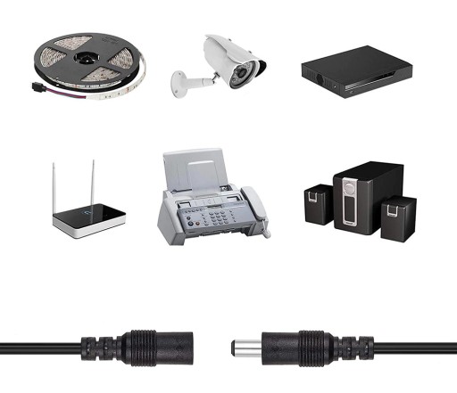PRZEDŁUŻACZ KABEL PRZEWÓD DO ZASILANIA KAMER CCTV DC 2,1/5,5mm 2PIN 5m
