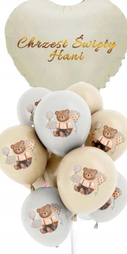 PERSONALIZOWANY KREMOWY ZESTAW NA ROCZEK MIŚ STOJAK IMIĘ DZIECKA BALONY