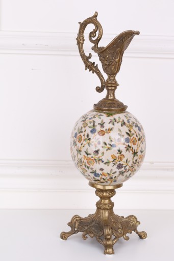Stylowy ŚWIECZNIK BOGATO ZDOBIONY Porcelana + Brąz