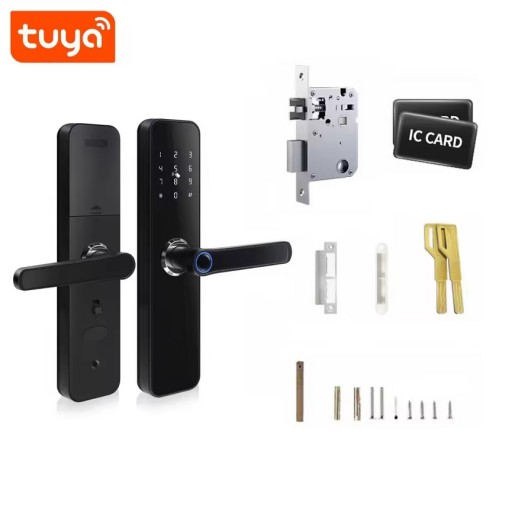 ЭЛЕКТРОННЫЙ ДВЕРНОЙ ЗАМОК, РУЧКА, КОД+RFID+ОТПЕЧАТКИ ПАЛЬЦЕВ TUYA SMART WIFI