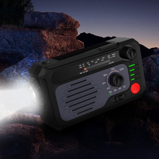 Солнечная аварийная радиостанция AM FM SOS Bluetooth 5.0 2000 мАч фонарик