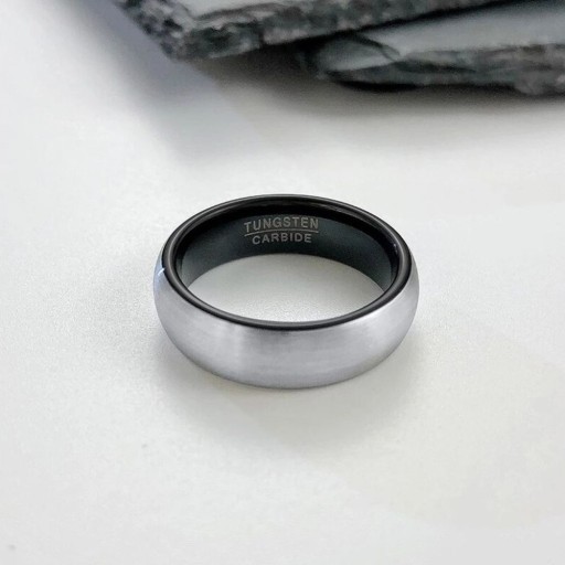 SREBRNO - CZARNA OBRĄCZKA MATOWA WOLFRAM 6MM r.22