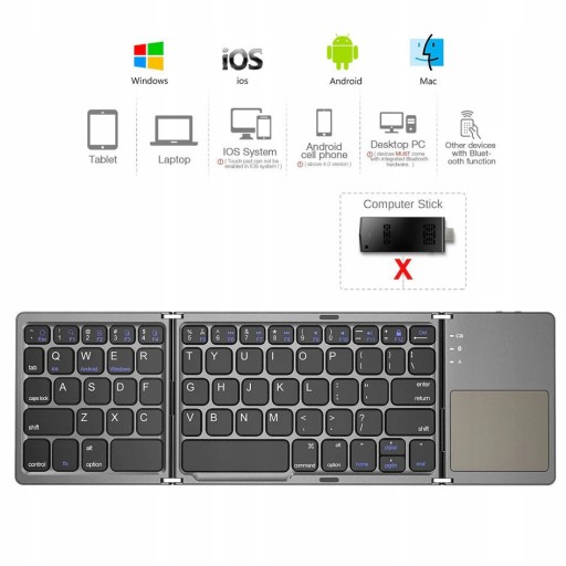 Беспроводная складная Bluetooth-клавиатура B033