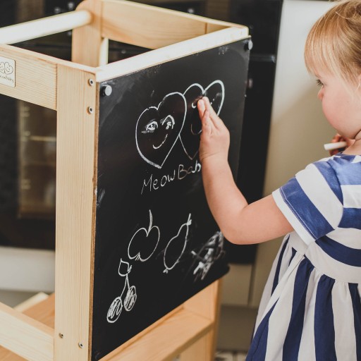 MeowBaby Kitchen Helper z Tablicą, Pomocnik Kuchenny Czarny-Naturalny