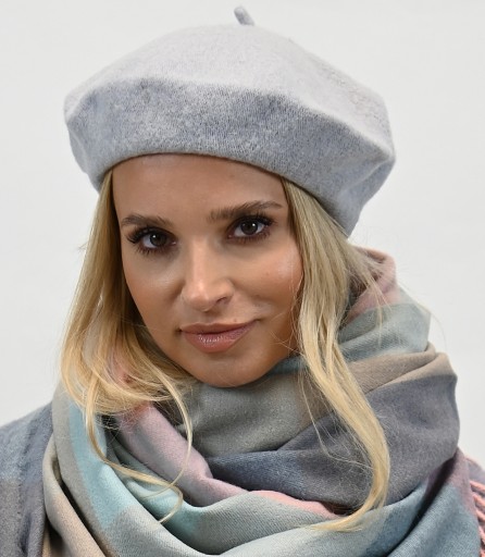 Damski Beret Klasyczny Wełna Jasny Szary