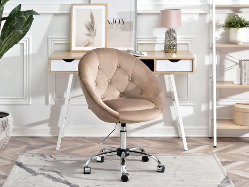 ЭЛЕГАНТНОЕ БЕЖЕВОЕ КРЕСЛО ДЛЯ СТОЛЛА НА КОЛЕСАХ LOUNGE 4 ВЕЛОР ХРОМ