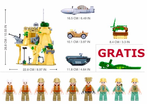 Кирпичи Макет БИТВА ЗА ИВО ДЖИМА АРМИЯ 9 ФИГУРОК + ТАНК + БАРЖА + 2 ОРУЖИЯ LEGO