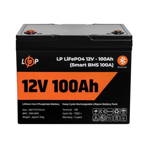 АККУМУЛЯТОР 12 В (12,8 В), 100 Ач, 1280 Втч SMART LP LIFEPO4 + BLUETOOTH ДЛЯ ИБП
