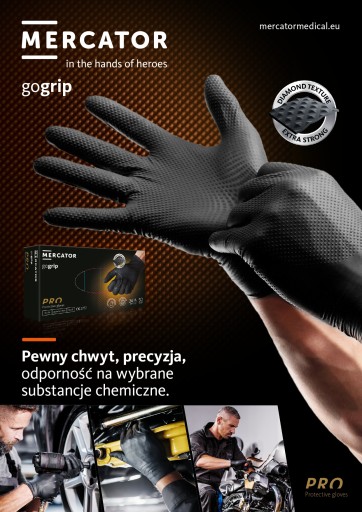 Rękawiczki MERCATOR GOGRIP NITRYLOWE BLACK CZARNE ochronne 50 szt. r.S