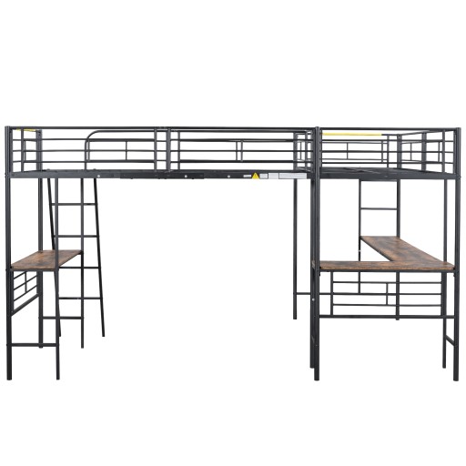 metal Łóżko na poddaszu 90*200cm, dwa łóżka piętrowe ze stołem i schodami