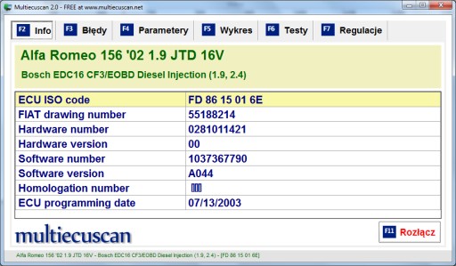 ИНТЕРФЕЙС MultiECUScan FIAT,ALFA-ROMEO,LANCIA-OBD2