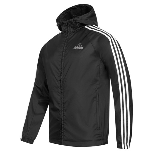 Куртка-ветровка Adidas Essentials с капюшоном, черная, размер XL