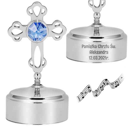 Pozytywka Posrebrzana Krzyż Swarovski Grawer
