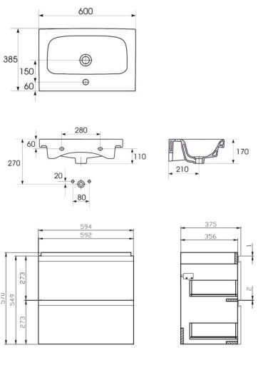 КОМПЛЕКТ ШКАФ С РАКОВИНОЙ 60 MODUO SLIM S801-227-DS