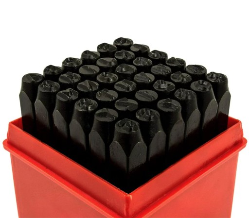 NUMERATORY ZNACZNIKI LITERY CYFRY STEMPLE ZNAKI WYBIJAKI DO METALU 6MM 36EL