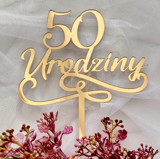Топпер на день рождения на 50 лет, украшение на 50 лет, ЗОЛОТОЕ зеркало из плексигласа