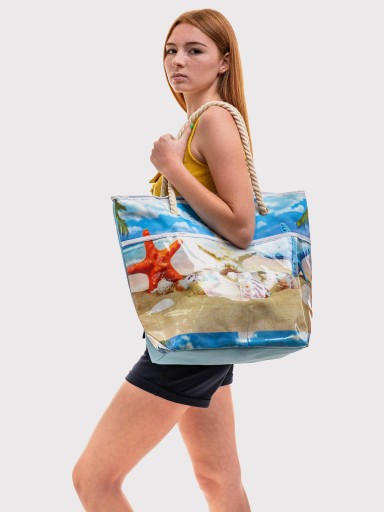 TORBA PLAŻOWA Z UCHWYTEM ZAPINANA ZAMEK SHOPPER TOREBKA NA PLAŻĘ PIKNIK MIX