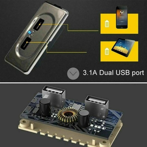 ŁADOWARKA SAMOCHÓD DO ZABUDOWY KAMPER Z DWOMA PORTAMI USB GNIAZDO SREBRNA