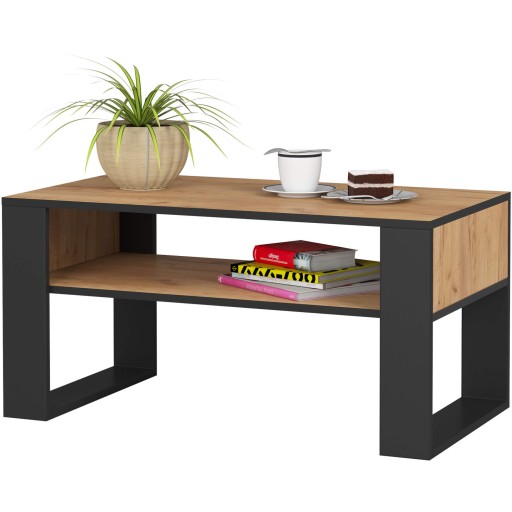 Stolik kawowy dąb craft 92 cm czarne nogi płyta laminowana stolik loft