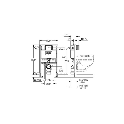 Каркас унитаза скрытого монтажа Grohe RAPID SL, высота установки 82 см