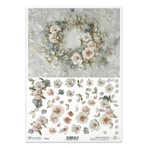 PAPIER RYŻOWY do decoupage A4 R2611 wianek kwiatowy 3D