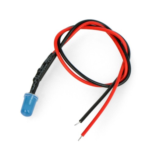 Dioda LED 5mm 12v z rezystorem i przewodem niebieska blue matowa - 5szt.