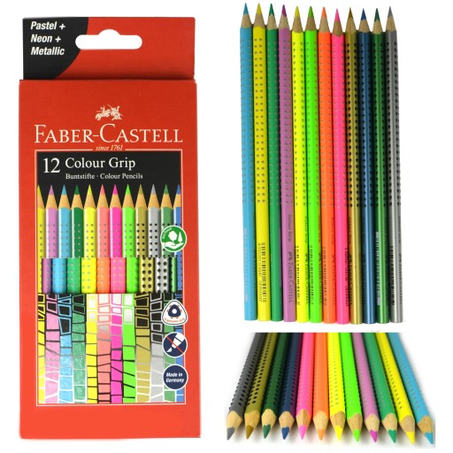 Мелки FABER-CASTELL Grip 12 цветов Пастель Неон Металл