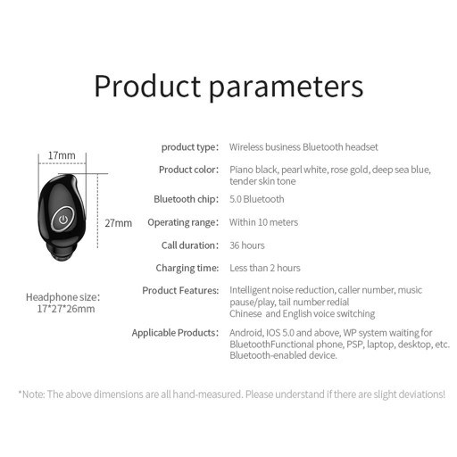 Mini Bluetooth 5.0 Bezprzewodowy monofoniczny douszny