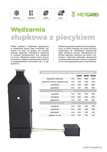 Wędzarnia słupkowa z piecykiem wędz. zimno/gorąco 55x50x200