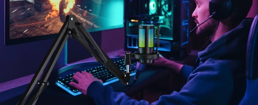 ЦВЕТНОЙ КОНДЕНСАТОРНЫЙ МИКРОФОН RGB С USB-РАЗЪЕМОМ С КНОПКОЙ ОТКЛЮЧЕНИЯ ЗВУКА